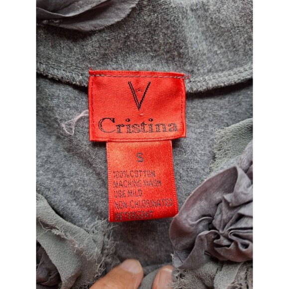 V Christina Womens Ruffle Neck Top Small Gray Sleeveless Preppy Dark Academia - Picture 4 of 7